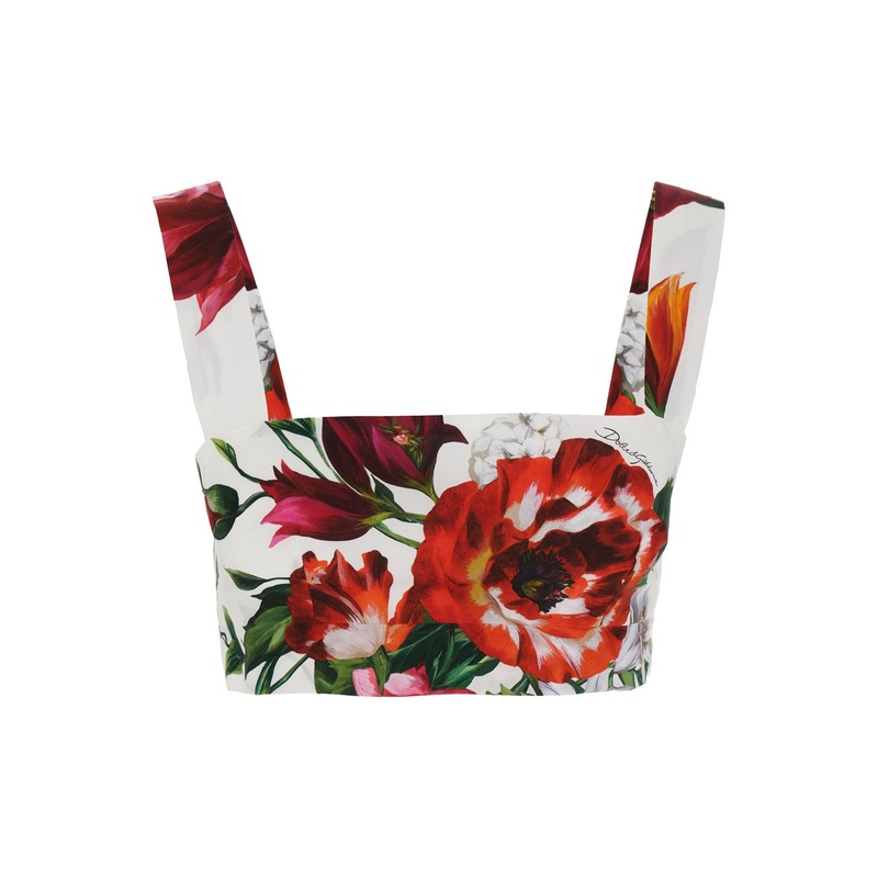 Multicolor Croped Top with Square Neck and All-Over Floral Design in Cotton Woman