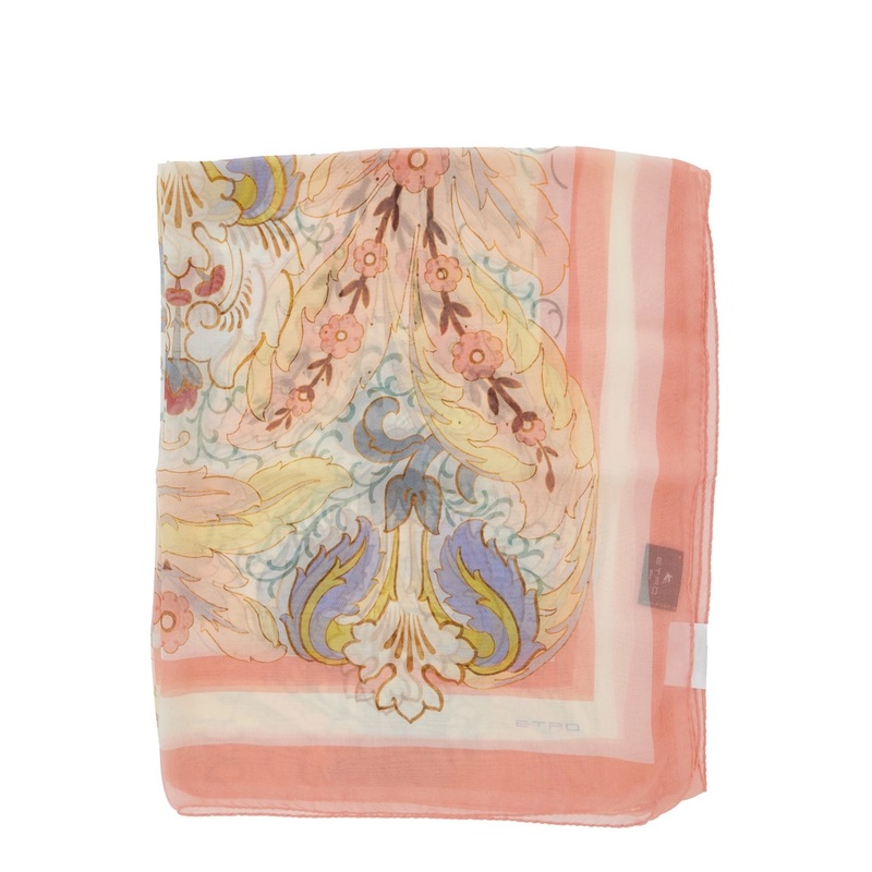 Multicolor Rectangular Scarf with All-Over Floral Motif and Logo Patch on the Side in Silk Woman