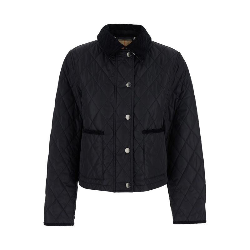 ‘Oldham’ Black Quilted Jacket with Corduroy Collar in Tech Fabric Woman