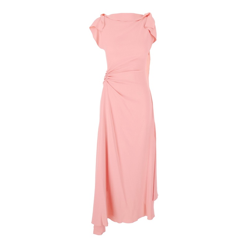 Pink Dress with Draped Details and Asymmetric Hem in Viscose Blend Stretch Woman