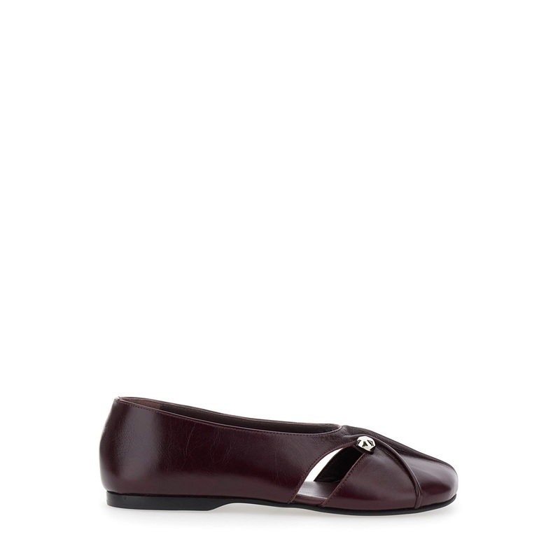 ‘Ravena’ Bordeaux Ballet Shoes with Decorative Plaque on the Front in Leather Woman