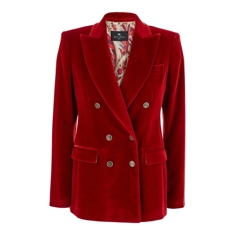 Red Double-Breasted Jacket with Peak Revers in Cotton Stretch Woman