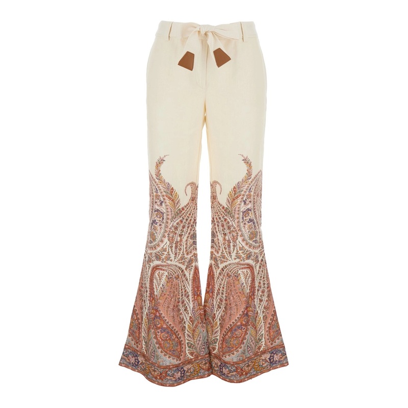 ‘Rhiannon’ Multicolor Flared Pants with Drawstring Waist and Paisley Print in Cotton Woman
