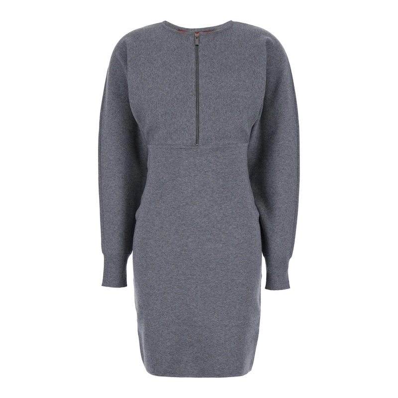 ‘Rodi’ Grey Crewneck Dress with Zip on the Front in Viscose Blend Woman