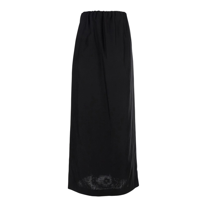 ‘Saul’ Black Skirt with Elastic Waist in Cotton and Silk Woman