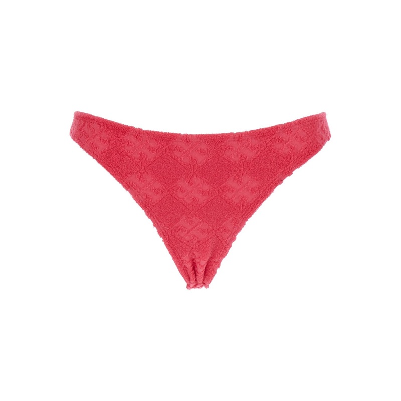 ‘Terry’ Pink Bikini Bottoms with All-Over Logo Embroidery in Cotton Blend Stretch Woman