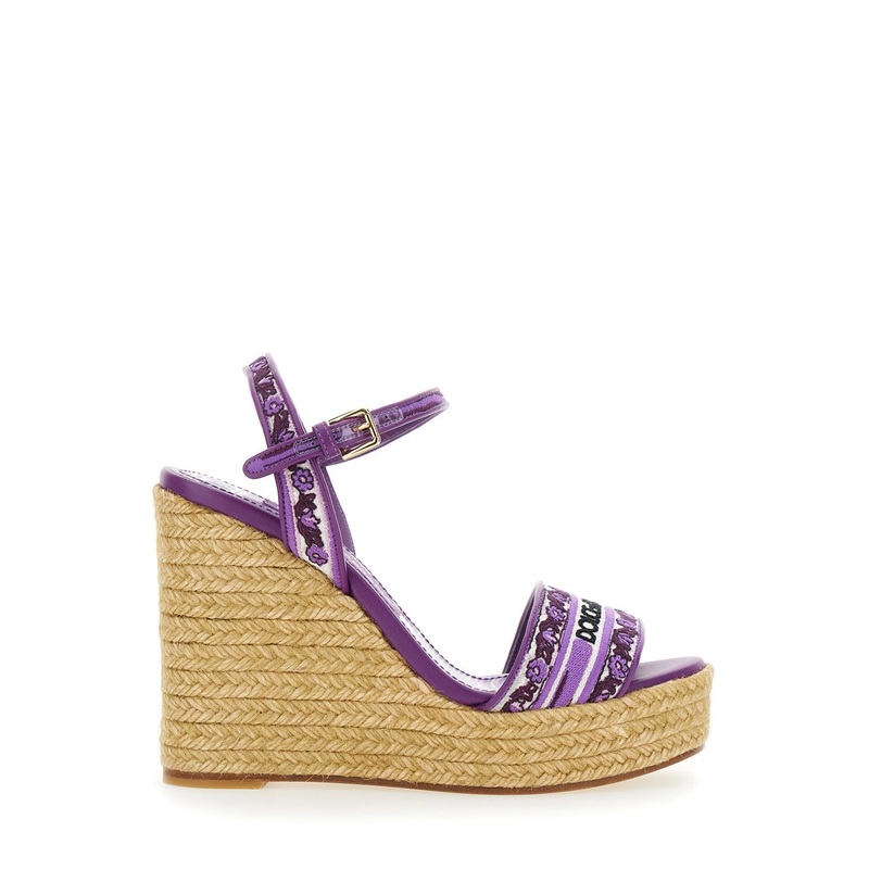 Violet Wedges with Logo Embroidery on the Front and All-Over Majolica Motif in Cotton Blend Woman
