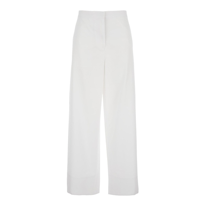 White Pants with Two Rear Patch Pockets in Cotton Woman