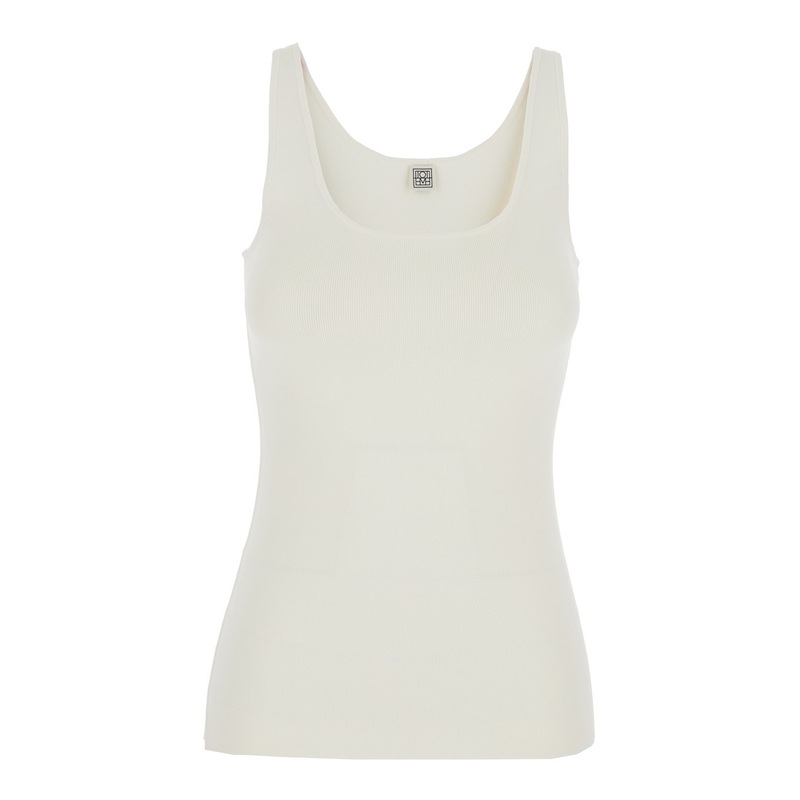 White Sleeveless Top with Round Neck in Viscose Blend Stretch Woman