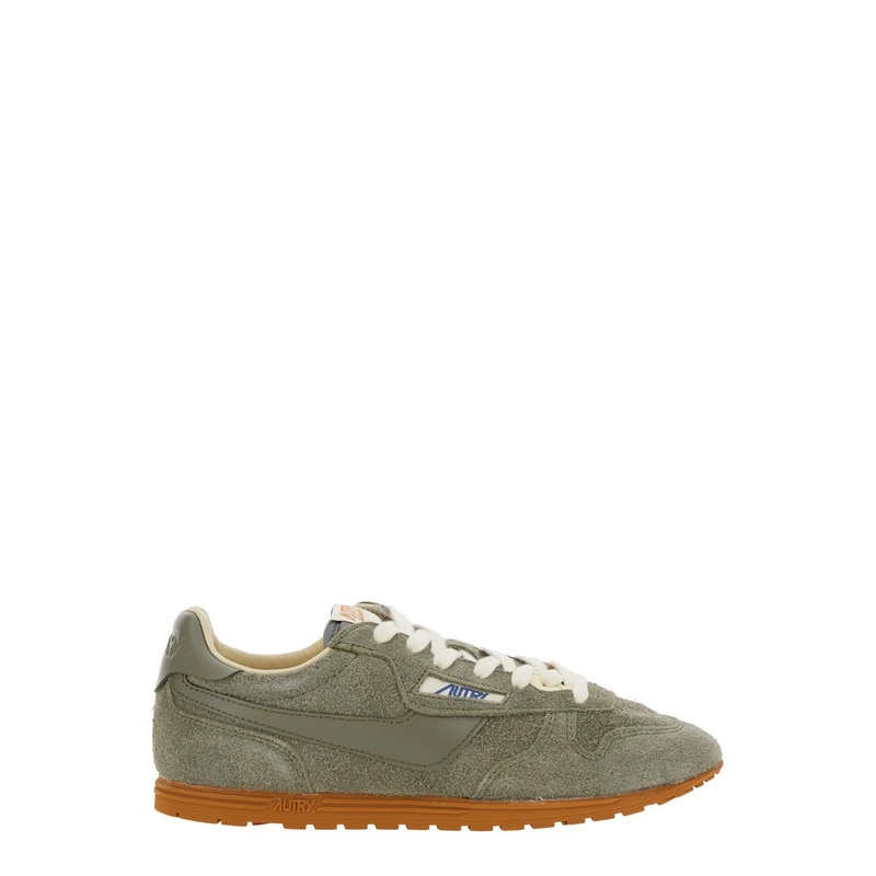 ‘Windspin’ Green Low Top Sneakers with Logo Patch on Tongue and Side in Suede Woman