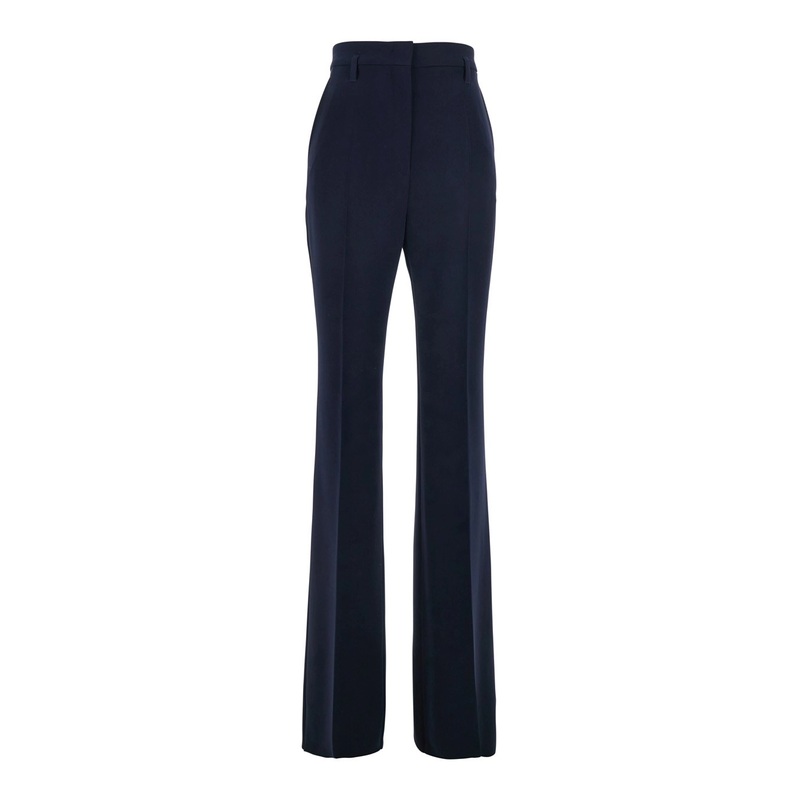 ‘Alabama’ Blue Pants with Belt Loops and Wide Leg in Tech Fabric Woman