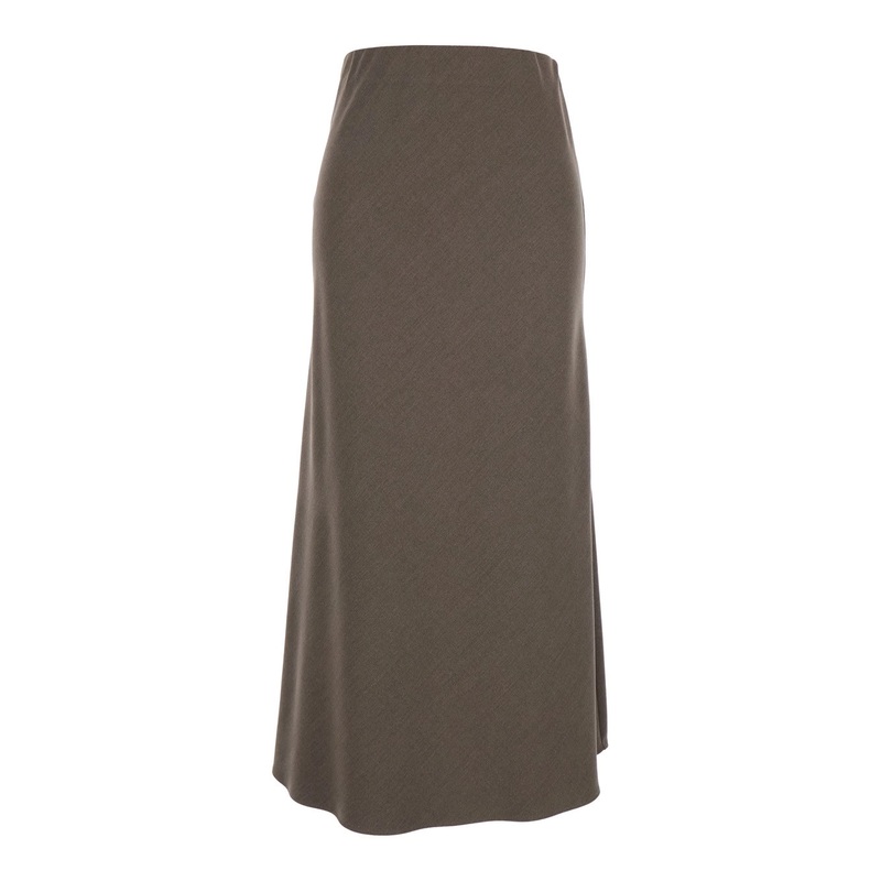 Beige Long Skirt with Side Hook and Loop Closure in Fabric Woman