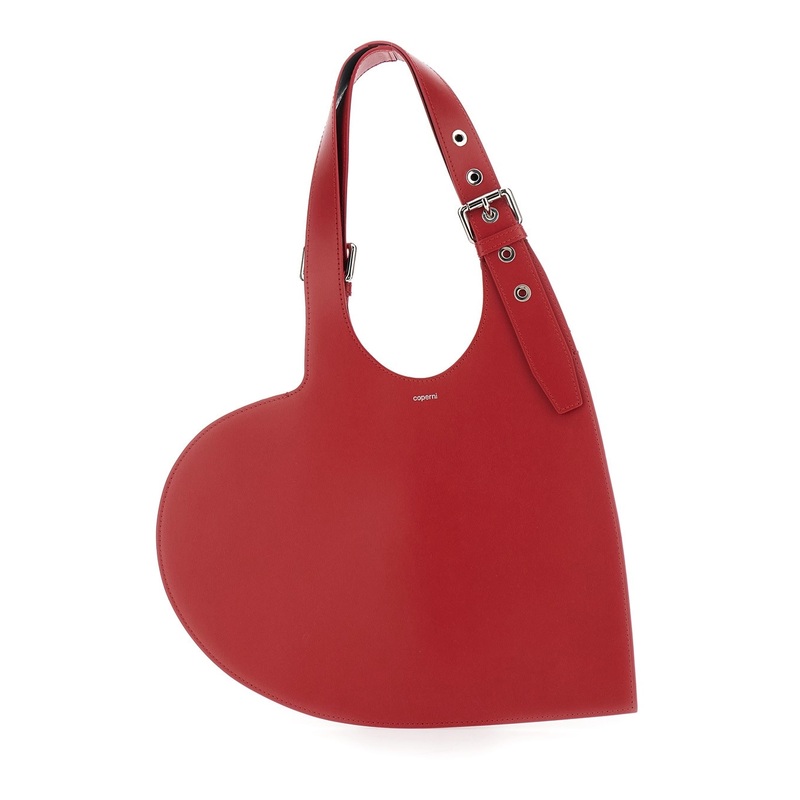 ‘Belt Heart’ Red Handbag with Heart Shaped Design and Adjustable Belted Handle in Leather Woman
