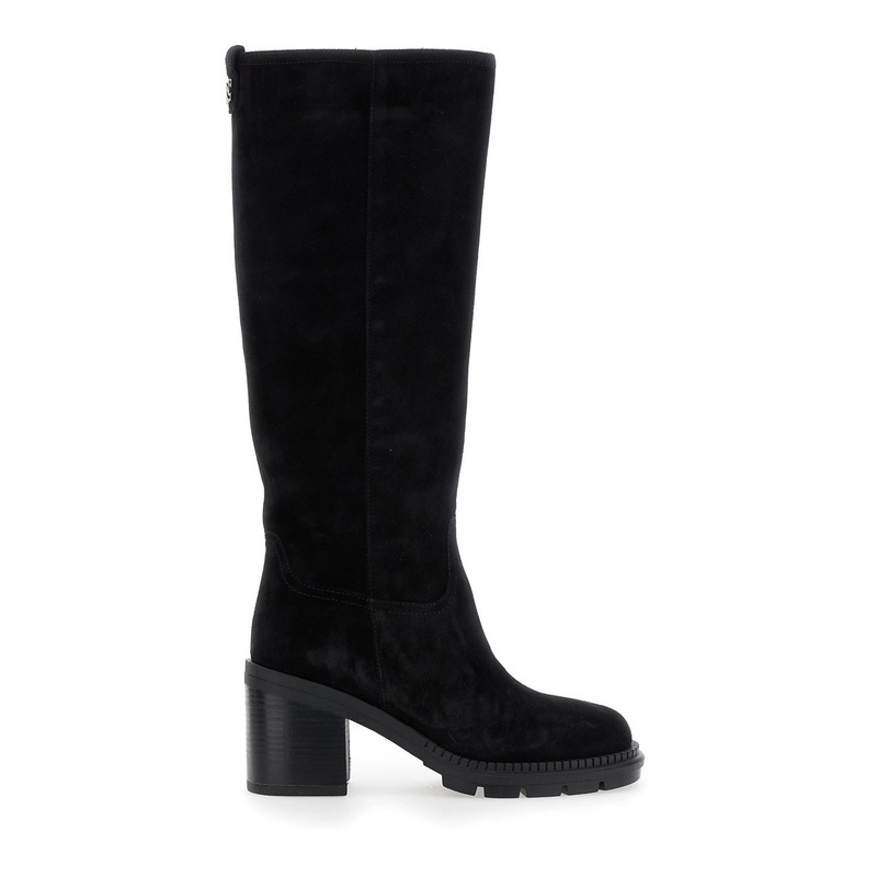 Black Boots with Zip Closure on the Side and Logo Embroidery on the Rear in Suede Woman