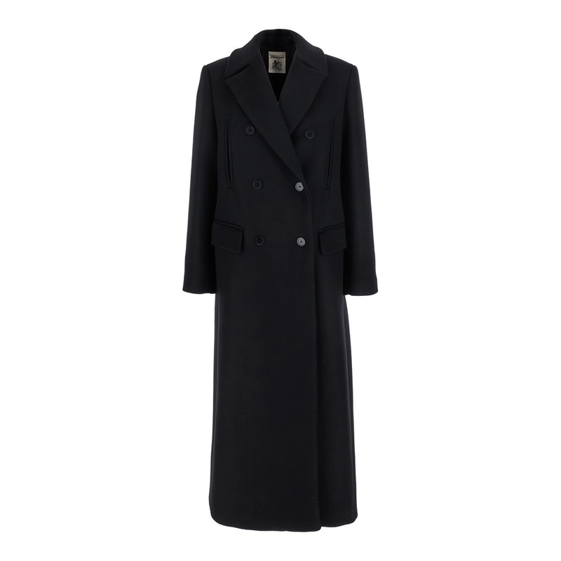 Black Double-Breasted Coat with Notched Revers in Wool Blend Woman