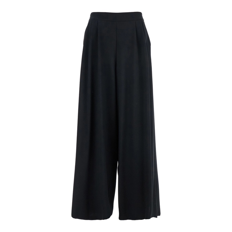 Black Pants with Semi-Elastic Waist and Oversize Design in Fabric Woman