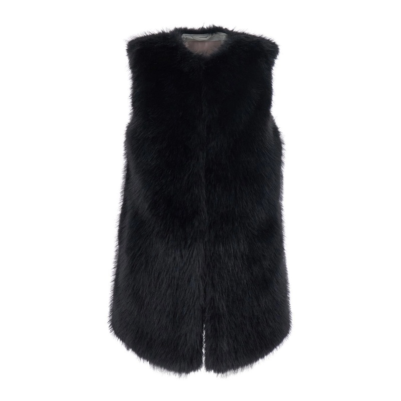 Black Sleeveless Vest with Concealed Closure on the Front in Ecofur Woman