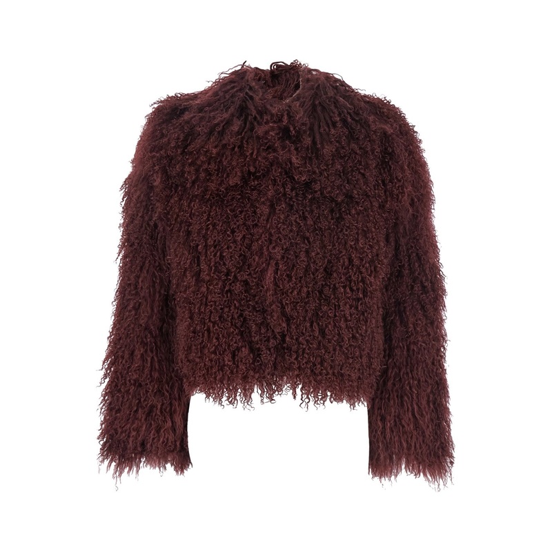 Bordeaux Cropped Fur Jacket with Concealed Front Closure in Shearling Fur Woman