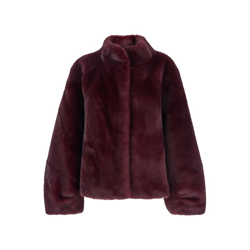 Bordeaux Fur Jacket with High Neck and Concealed Front Closure in Ecofur Woman