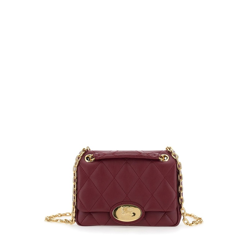 Bordeaux Quilted Crossbody Bag with EKD Plaque on the Front and Chain-Link Shoulder Strap in Leather Woman