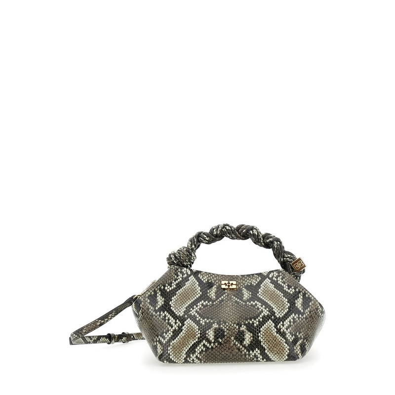 ‘Bou’ Grey Handbag with Adjustable and Removable Shoulder Strap and Embossed Snakeskin Effect in Leather Woman