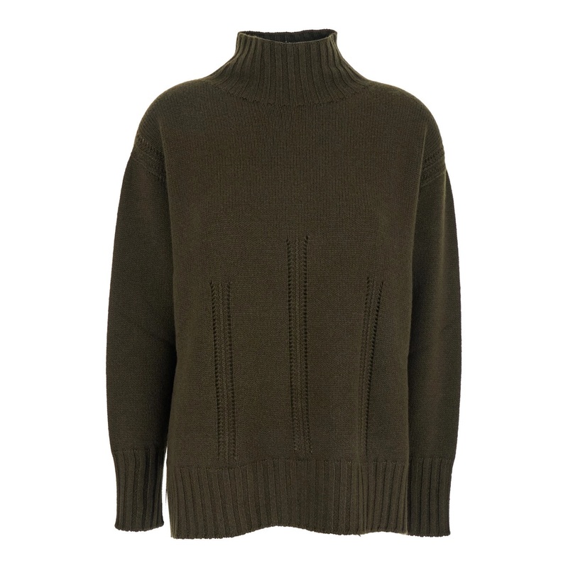 Brown Sweater with Mock Neck and Dropped Shoulders in Cashmere and Cotton Blend Woman