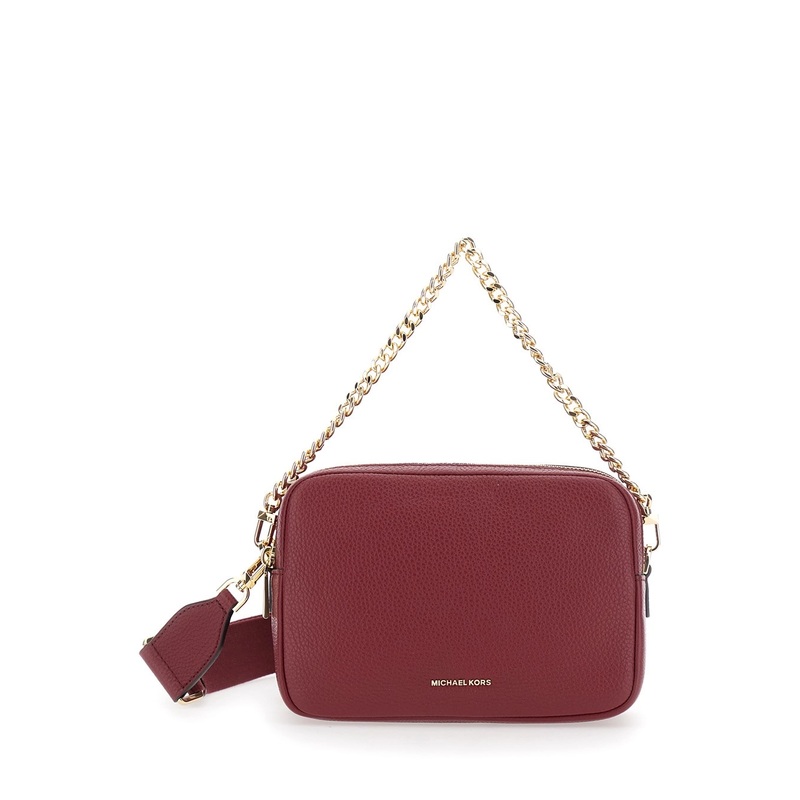 ‘Bryant’ Bordeaux Crossbody Bag with Adjustable Shoulder Strap and Logo Lettering on the Front in Grained Leather Woman