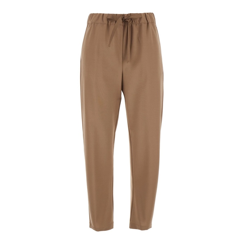 ‘Buddy’ Beige Cropped Pants with Drawstring Waist in Cotton Woman