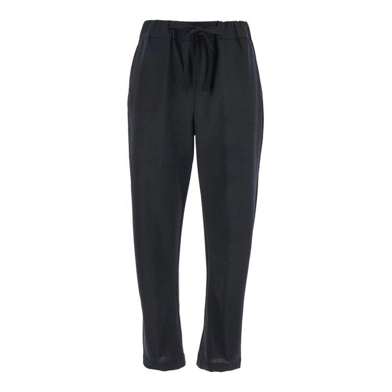 ‘Buddy’ Black Cropped Pants with Drawstring Waist in Cotton Woman