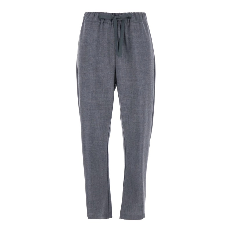 ‘Buddy’ Grey Cropped Pants with Drawstring Waist in Cotton Woman