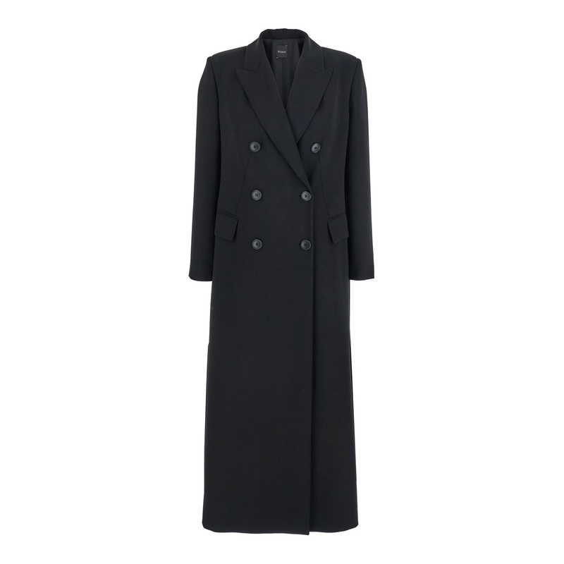 ‘Cady’ Black Coat with Double-breasted Fastening in Fabric Woman