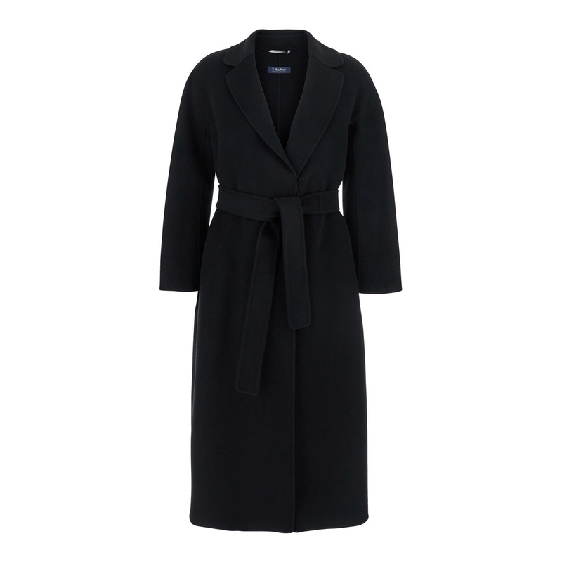 ‘Esturia’ Black Coat with Notched Revers and Kimono Sleeves in Wool Woman