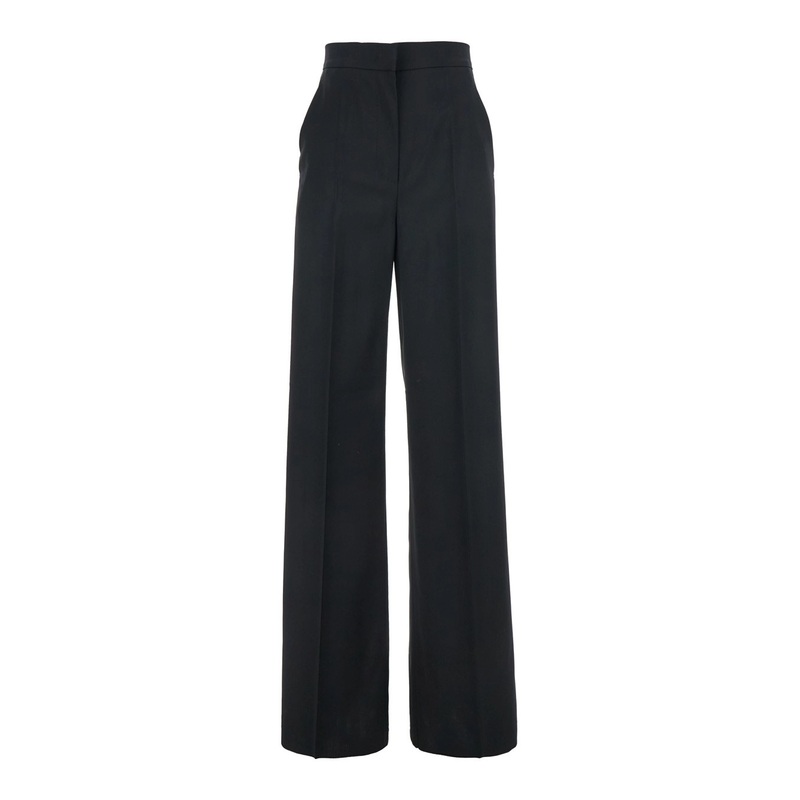 ‘Fernet’ Black Pants with Wide Leg and Logo Lettering on the Rear in Wool Woman