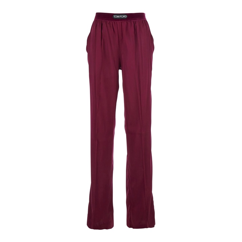 Fuchsia Pants with Elastic Waist with Logo Lettering in Silk Stretch Woman