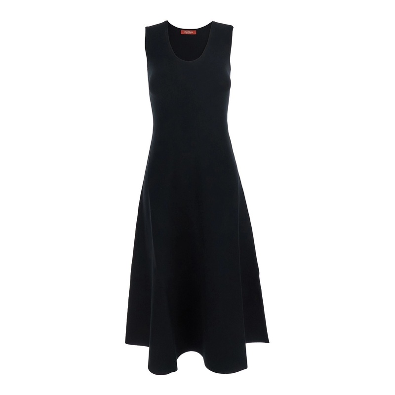 ‘Furetto’ Black Dress with U-Neck and Flared Hem in Viscose Blend Woman
