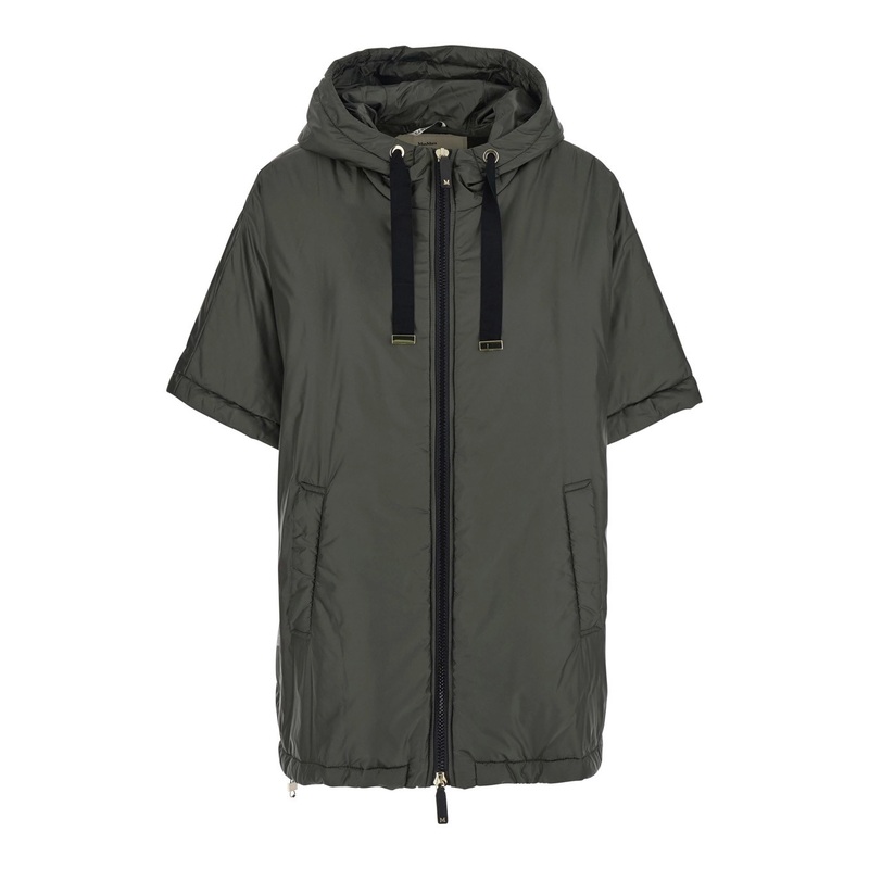 ‘Greenc’ Green Down Filled Jacket with Drawstring Hood in Tech Fabric Woman