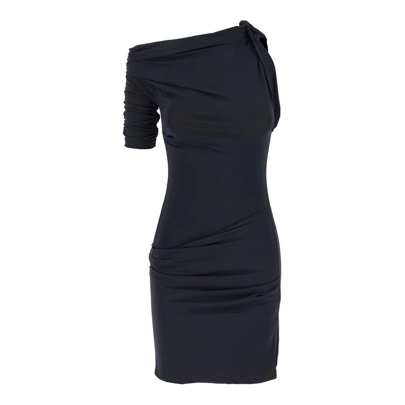 ‘La Mini Robe Drapeado’ Blue One-Shoulder Mini Dress with Ruched Details in Viscose Blend Stretch Woman