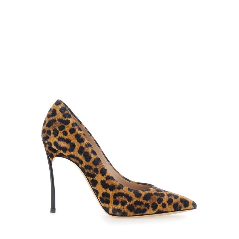 ‘Malesia’ Brown Pumps with High Stiletto Heel and Leopard Motif in Suede Woman