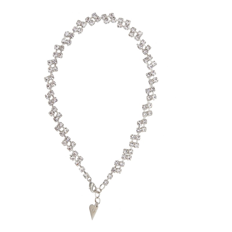 Metallic Necklace with Heart-Shaped Clasp and Cryatal Embellishments in Brass Woman