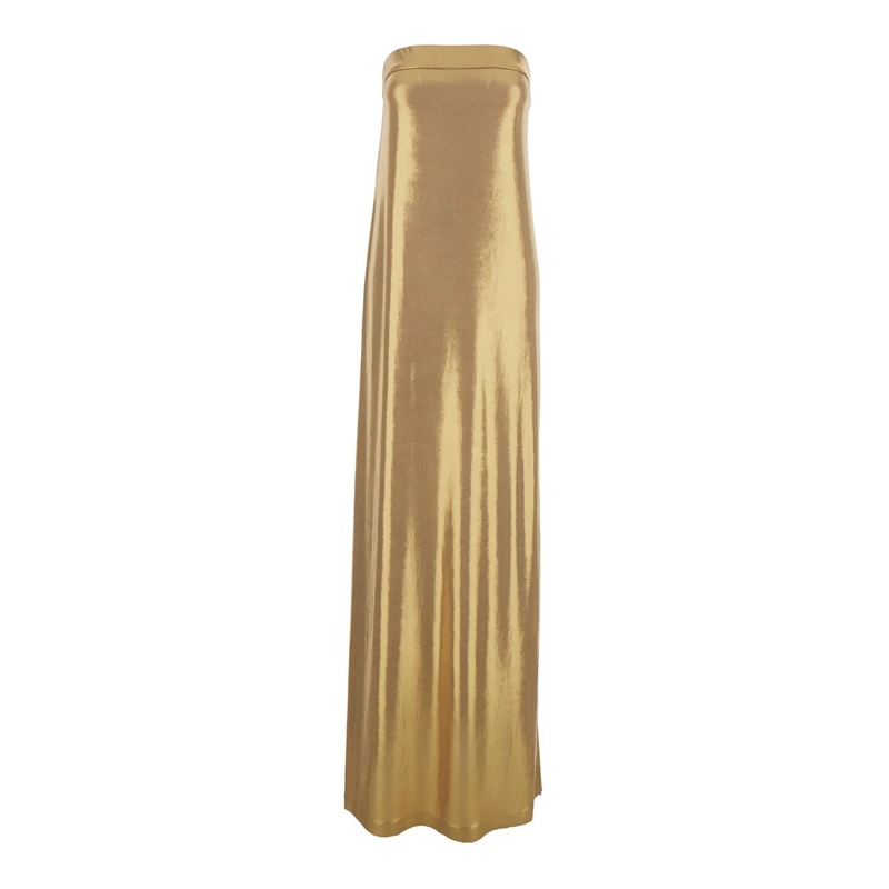 Metallic Off-Shoulder Sleeveless Dress with Maxi Side Slit in Tech Fabric Stretch Woman
