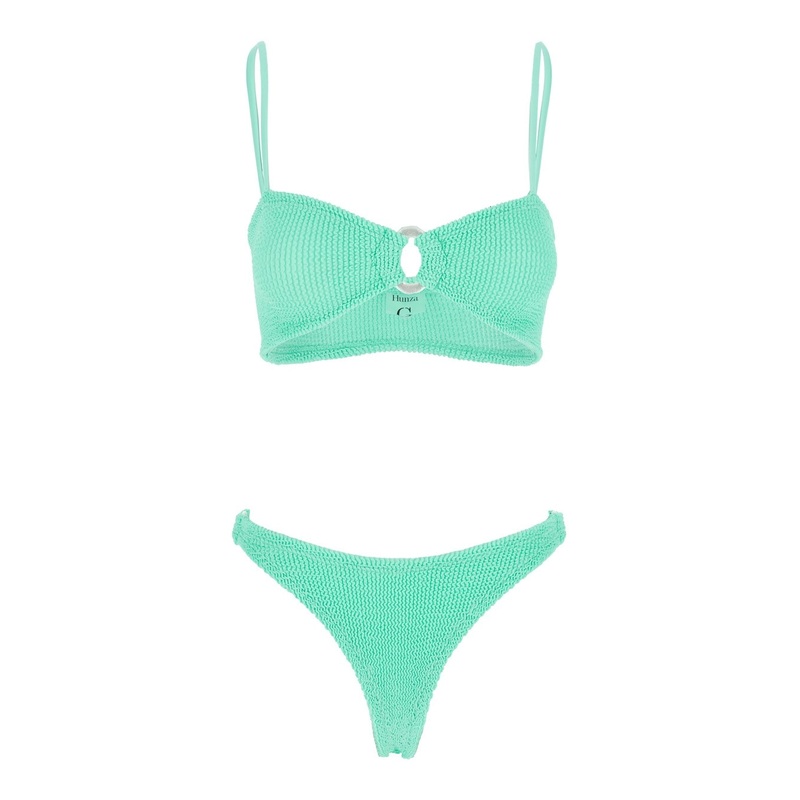 ‘Misty’ Green Bikini with Fixed Spaghetti Straps and Cut-Out with Ring in Tech Fabric Stretch Woman