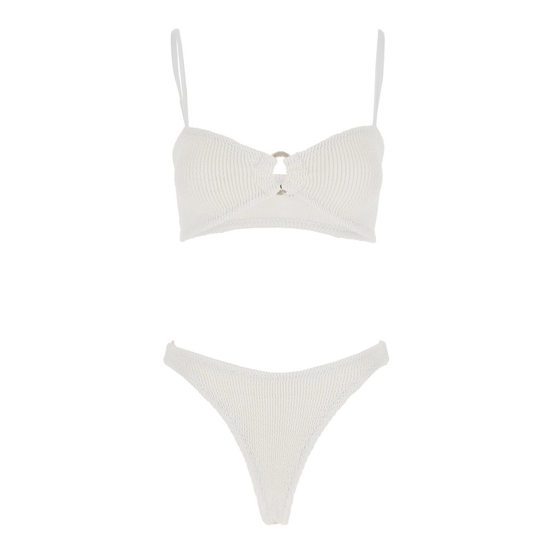 ‘Misty’ White Bikini with Fixed Spaghetti Straps and Cut-Out with Ring in Tech Fabric Stretch Woman