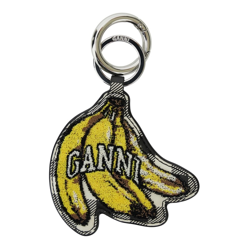 Multicolor Banana Shaped Keyring with Logo Lettering on the Front in Leather and Tech Fabric Woman