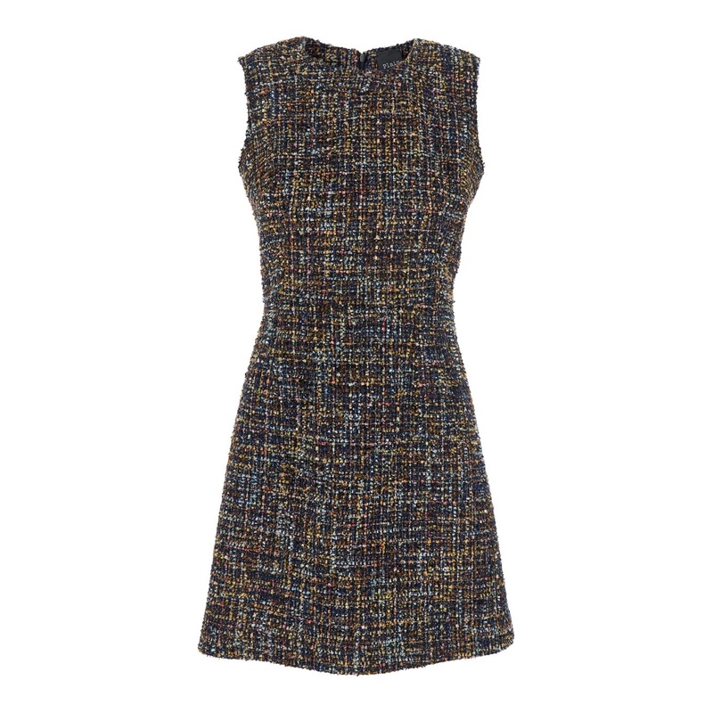 Multicolor Dress with Concealed Back Closure and Patterned Motif in Tweed Woman