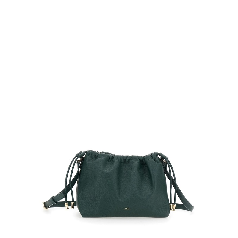 ‘Ninon’ Green Crossbody Bag with Drawstring Closure and Embossed Logo Lettering on the Front in Ecoleather Woman