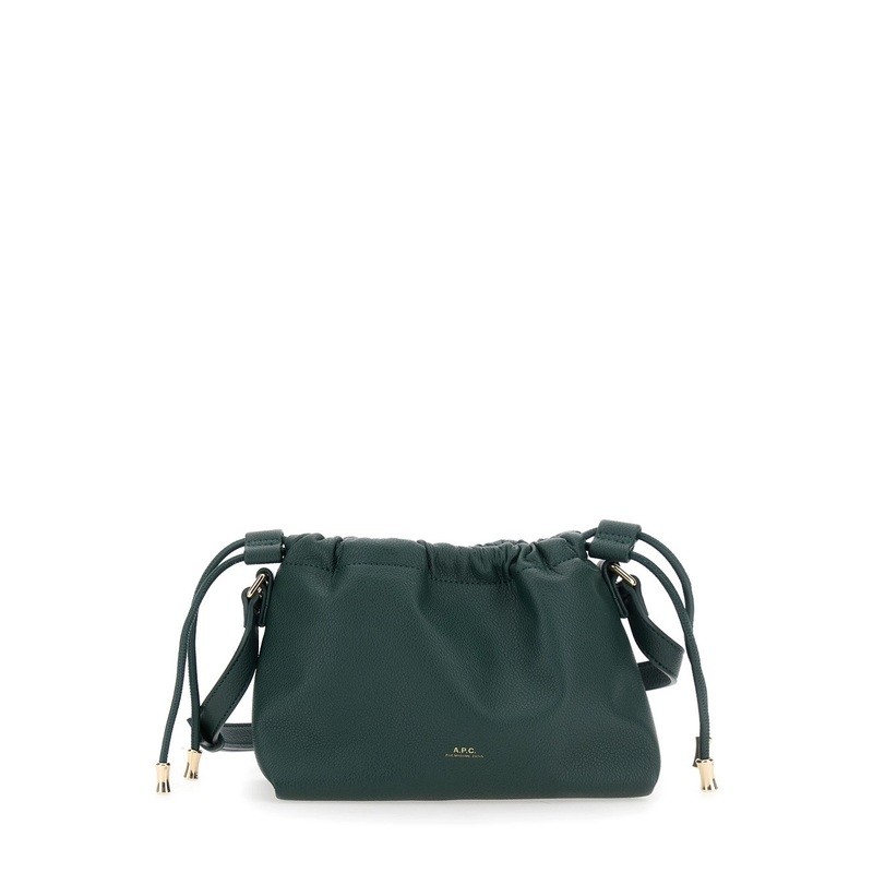 ‘Ninon Mini’ Green Crossbody Bag with Drawstring Closure and Embossed Logo Lettering on the Front in Ecoleather Woman