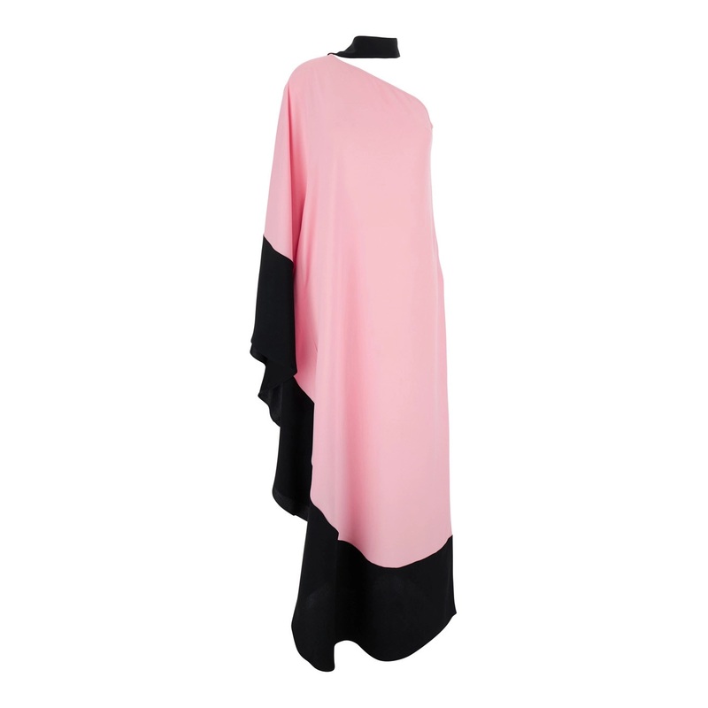 ‘Olympia’ Pink One-Shoulder Long Dress with Scarf in Viscose Blend Woman