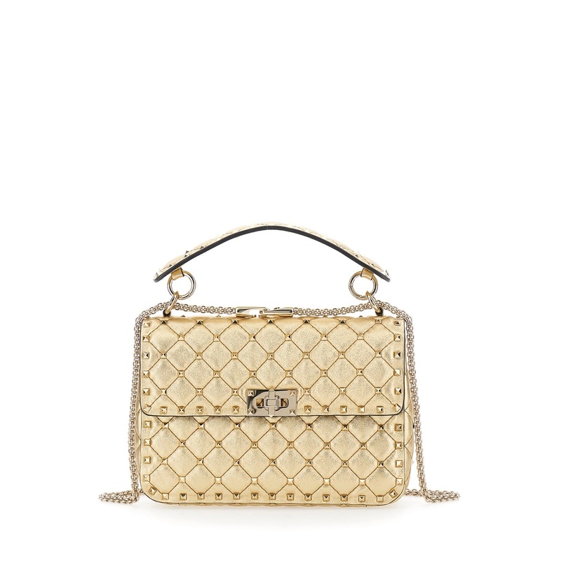 ‘Rockstud Spike’ Metallic Medium Crossbody Bag with Chain-Link Shoulder Strap and Rockstud Embellishments in Leather Woman
