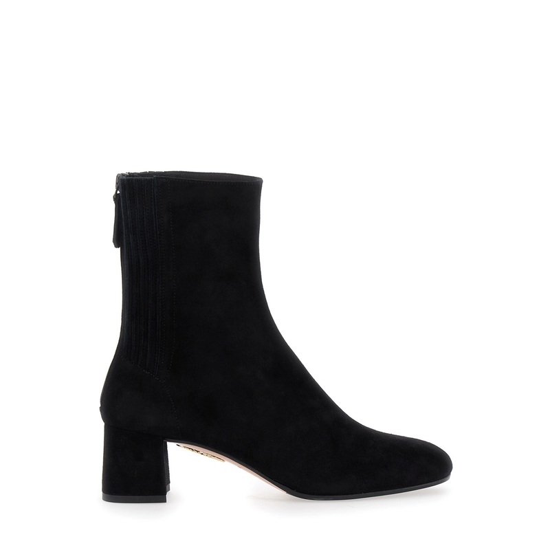 ‘Saint Honore’ Black Ankle Boots with Low Block Heel and Rear Zip Closure in Suede Woman