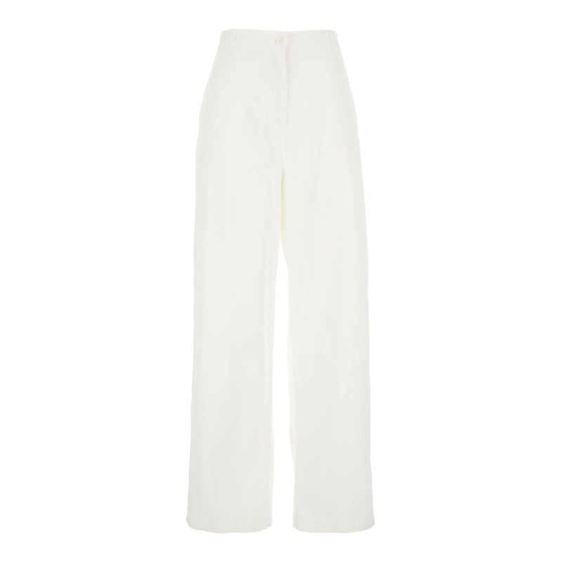 ‘Shakra’ White Pants with Belt Loops and Two Rear Patch Pockets in Cotton and Cashmere Woman
